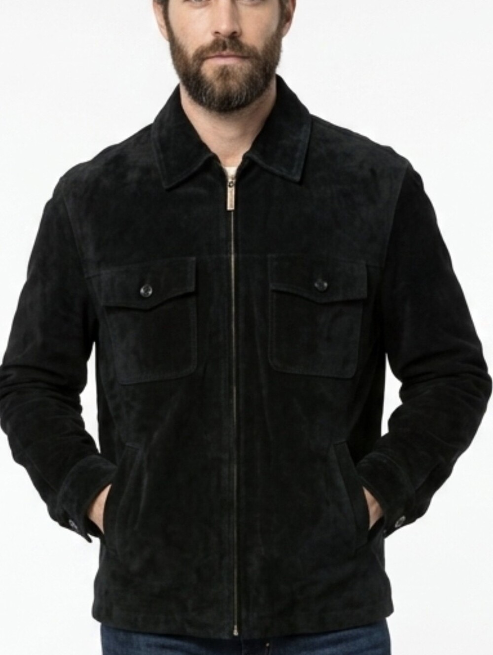 Vintage John Ashford Bomber Suede Leather Jacket Men black Size.Large - Picture 1 of 12